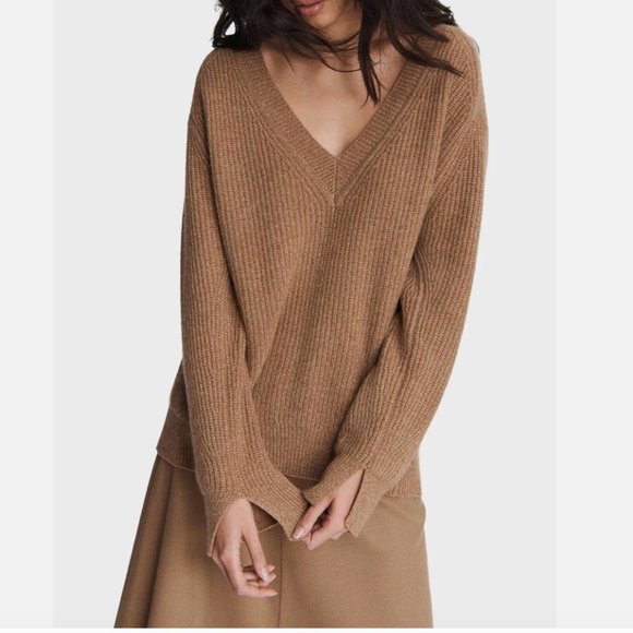 Rag & Bone Pierce Cashmere V Neck Sweater in Camel / Light Brown - Picture 1 of 7